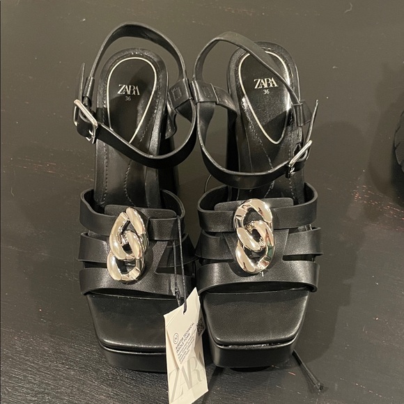 Zara Shoes - NWT Zara Black Platform Sandals with Silver Accents Size 36/6